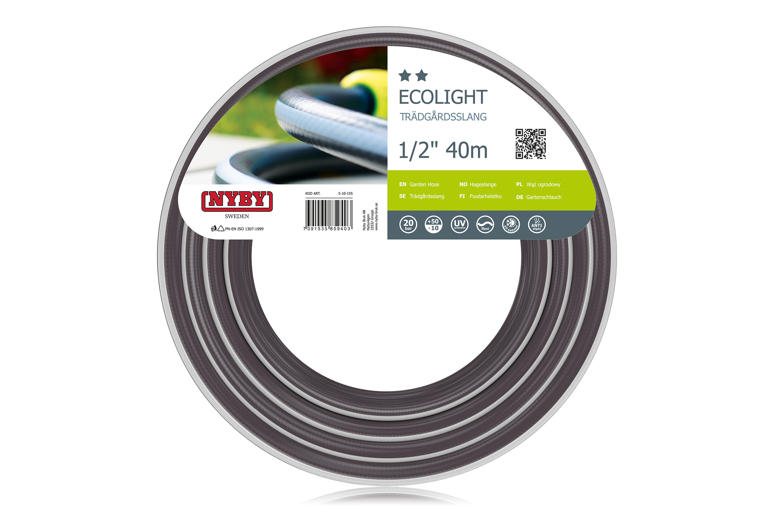 Trädgårdsslang Ecolight 40 m 1/2