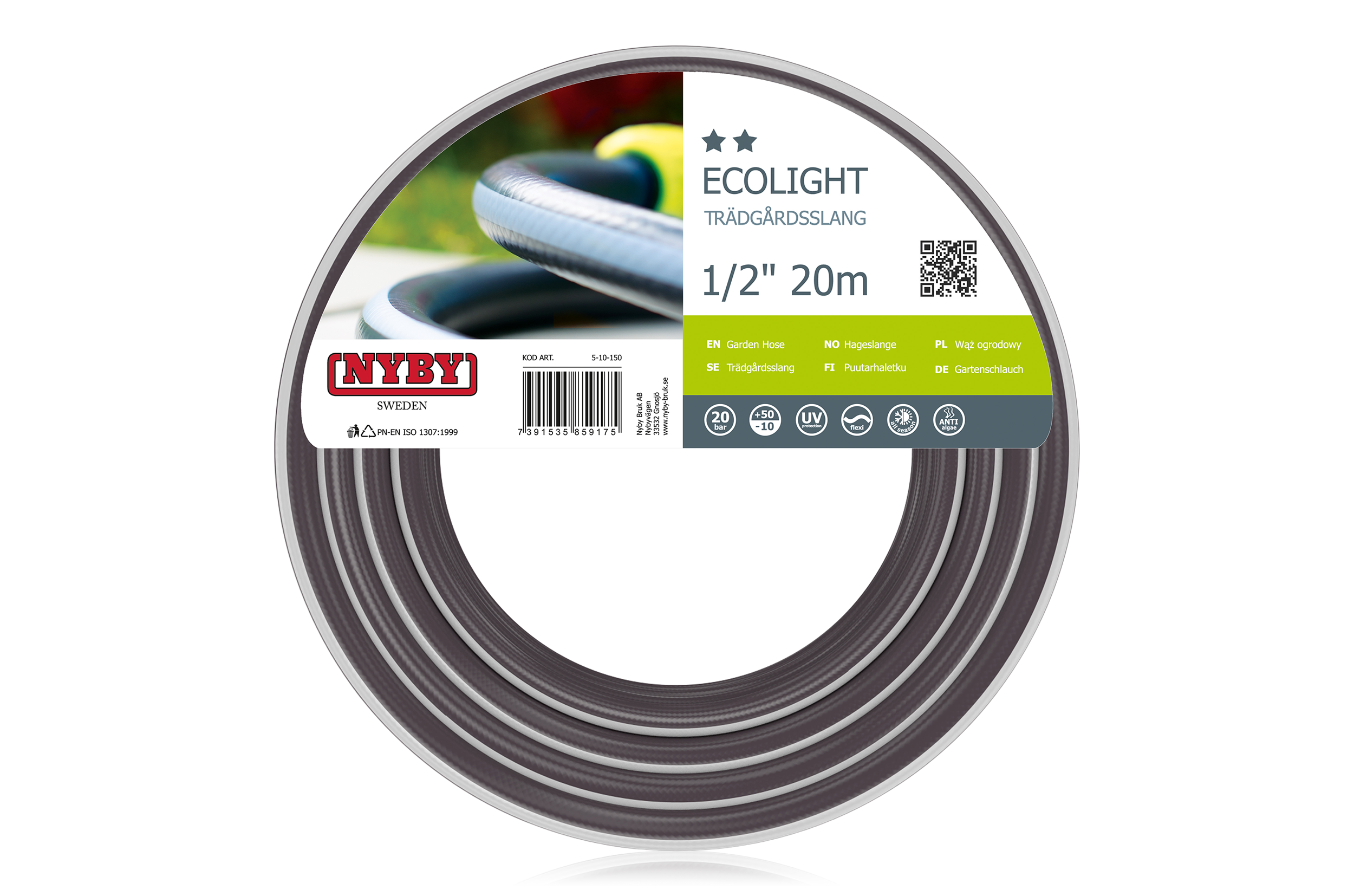 Trädgårdsslang Ecolight 20 m 1/2